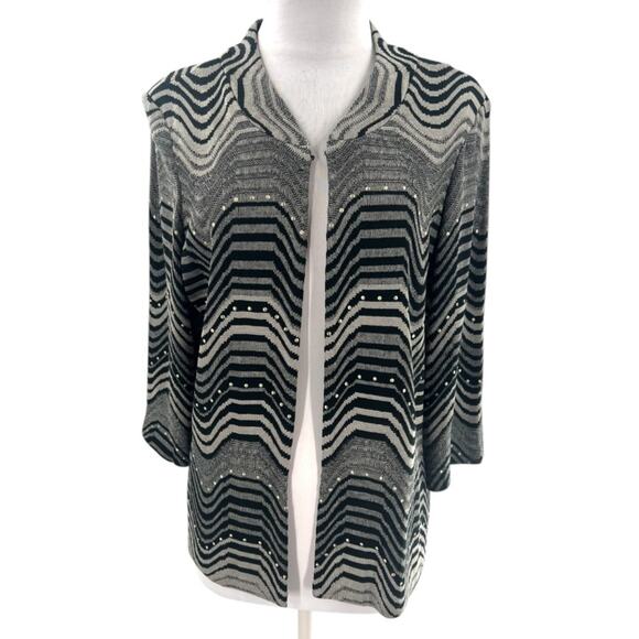 Ming Wang wavy striped studded cardigan sz L - Picture 1 of 6